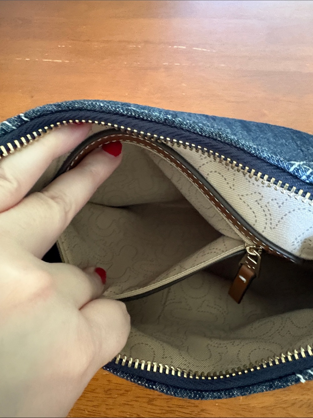 True Religion Denim Hobo Shoulder Bag in Dark Blue with Brown Trim - Picture 7 of 7